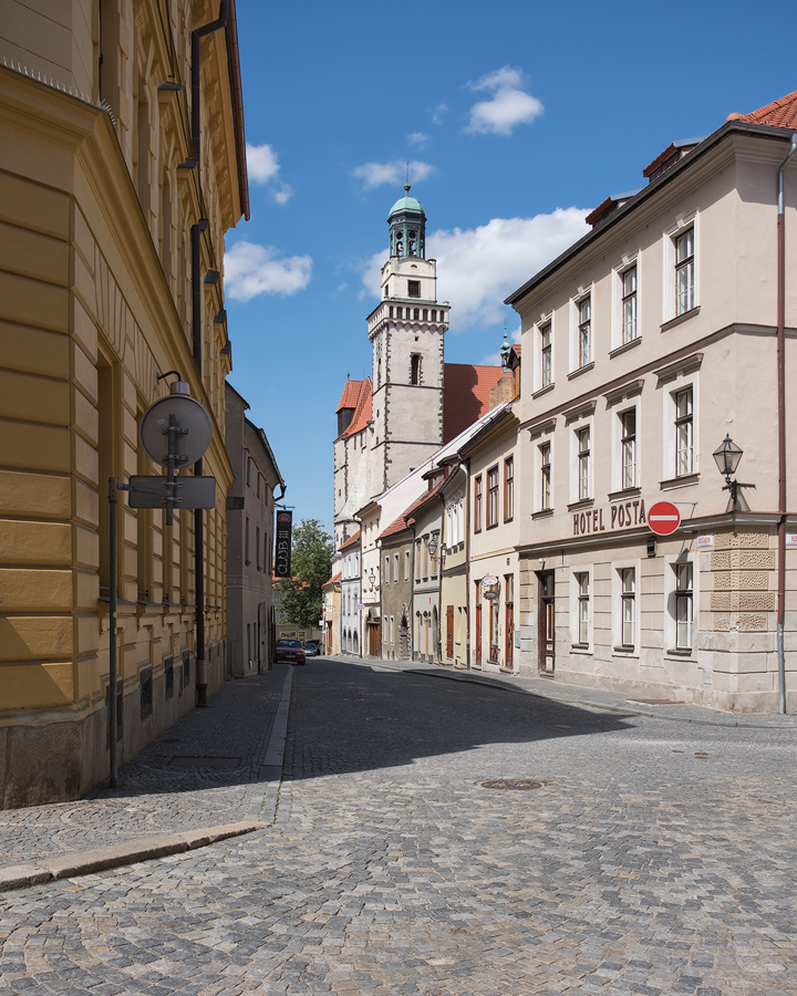 Prachatice-Kristanova Ecke Husanova, Blick auf St.Jakobus